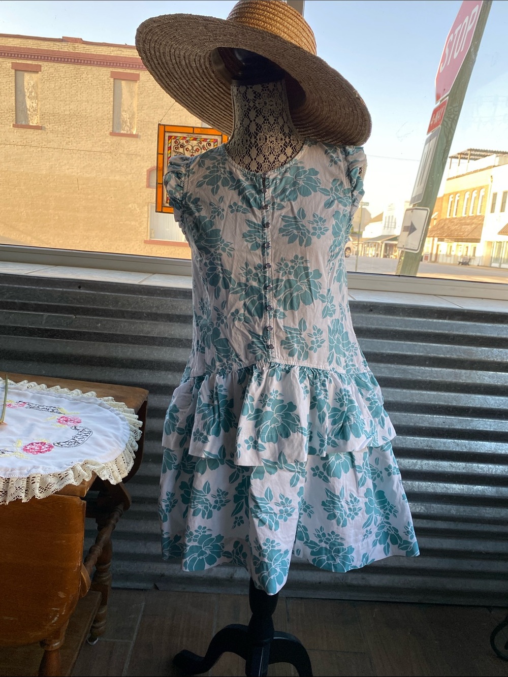 Free assembly Women’s Teal Floral Tiered Cotton Dress XS ( good condition)
